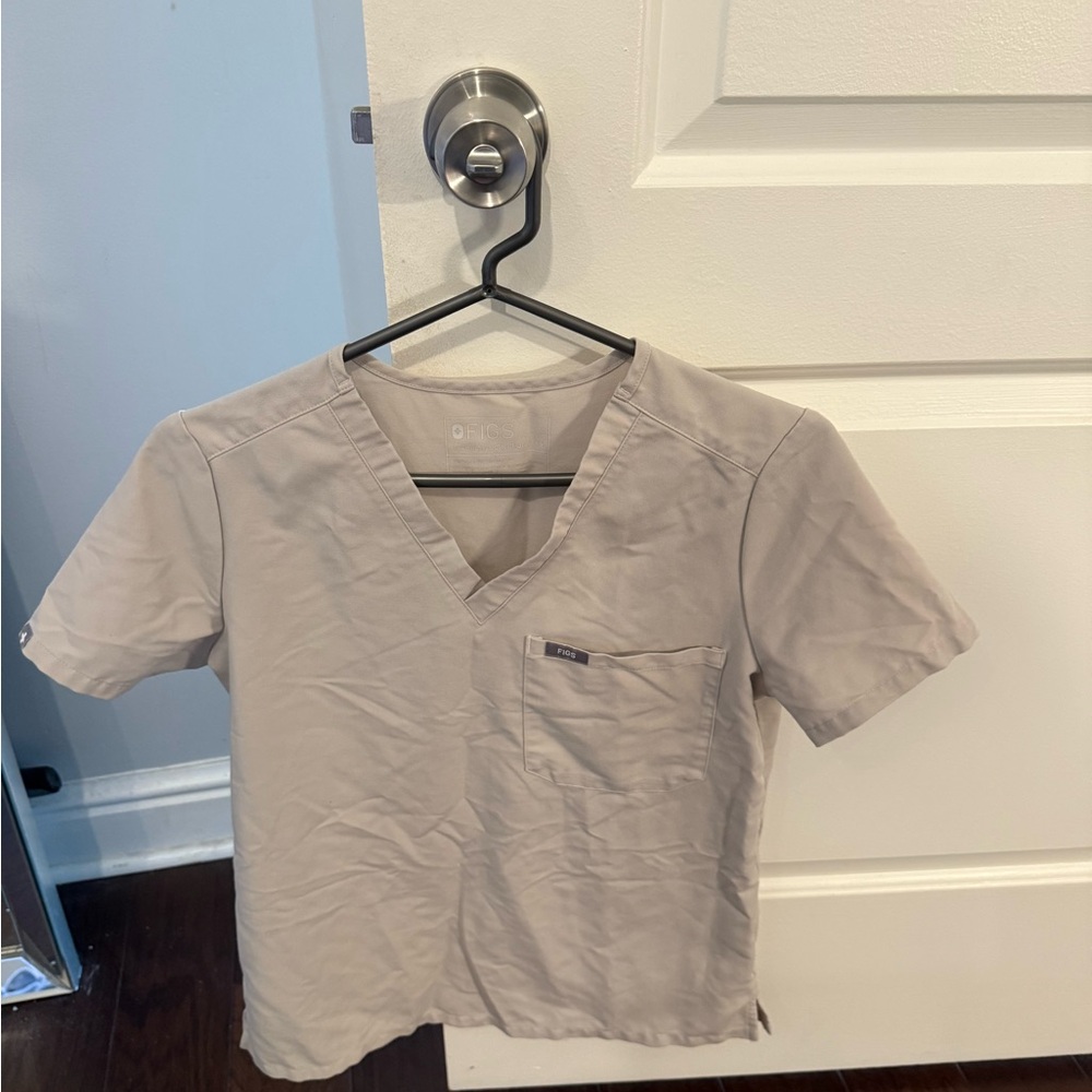 Figs Tan V-Neck Scrub Top